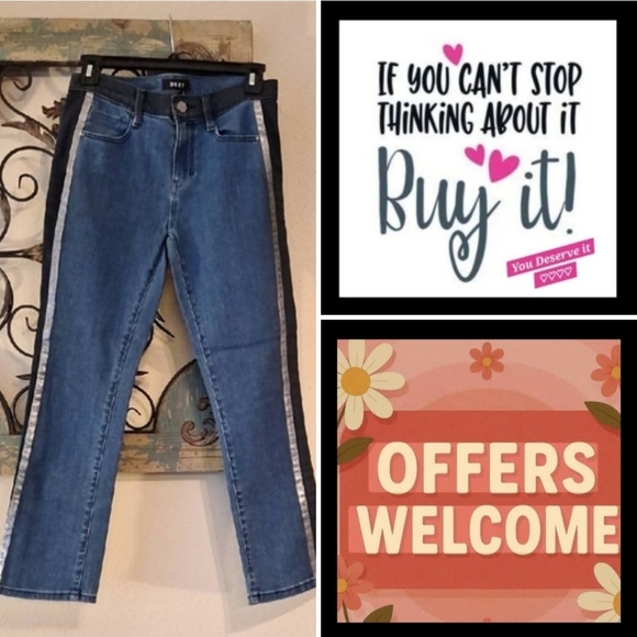 Dkny Denim - DKNY Ankle Jeans with Metallic& Blk Stripe. Excellent Condition NWOT Size 24